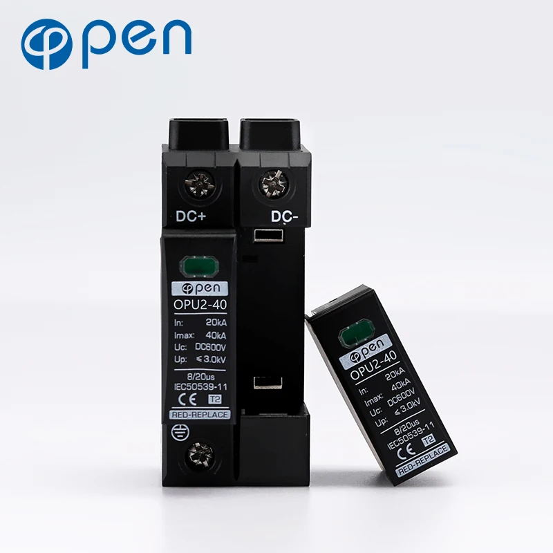 OPEN t1 t2 type 2 20ka 40ka 2p 3p 500v 800v 1000v dc pv spd surge protective device for solar system