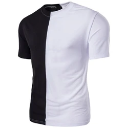 Custom Mens Split Two Tone Color Block Half Black Half White T Shirt