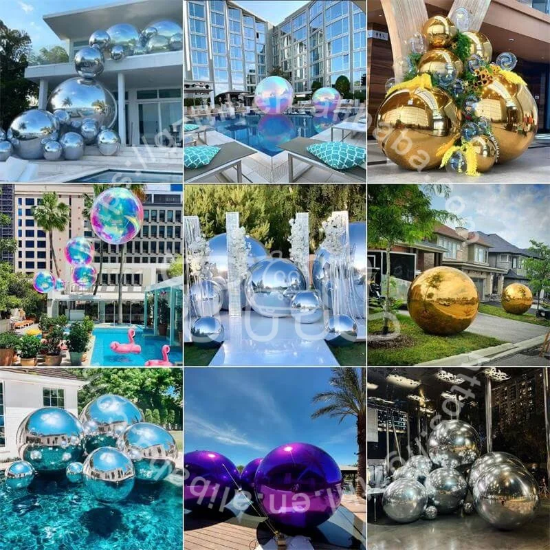Outdoor Decor Giant Silver Event Floating Large Pvc Balloon Reflective Spheres Silver Inflatable Mirror Ball