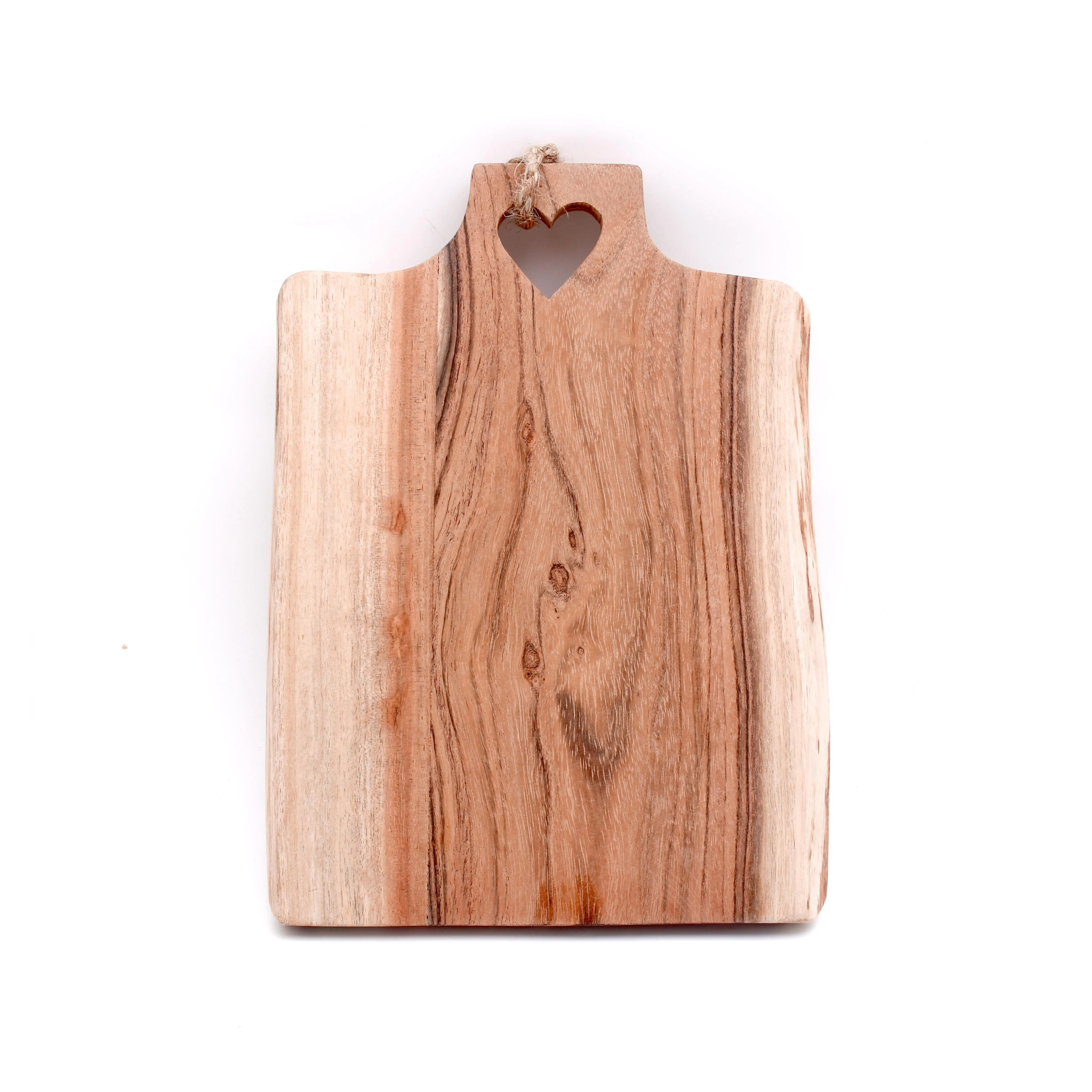 Acacia Wooden Cutting Board with Heart Hole 25x19x1.5 cm Natural Finish Rectangle Shape Large Size Acacia Wooden Cutting Board