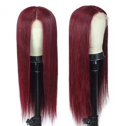 Cheap 99J Burgundy Colored Straight Human Hair Full Hd Lace Front Wig Transparent Lace Frontal Wigs For Black Women Hot Selling