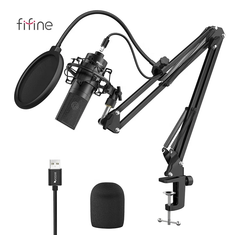 Fifine оптовая продажа конденсаторный USB Студийный микрофон потоковый игровой записывающий комплект для ПК с откидной