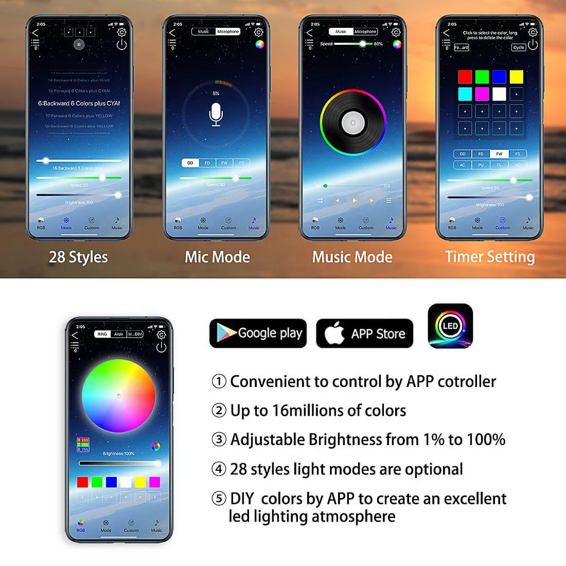 12v Car Underglow Lights Led Strip Phone App Control RGB Chassis Light Neon Lamp Remote Control