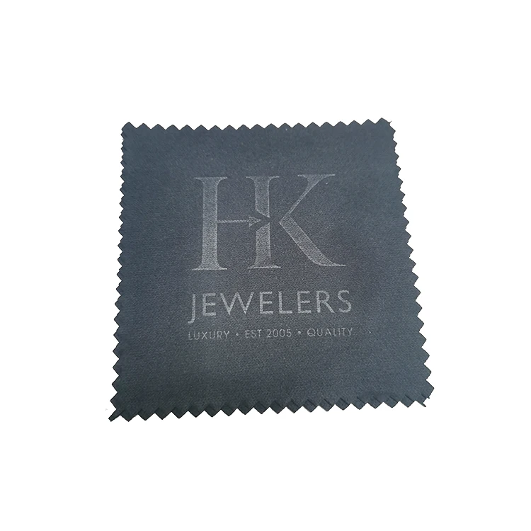 Custom Gold Foil Letterpress Soft Velvet Polishing Clothes Black Microfiber Suede Cleaning Cloth for Jewelry