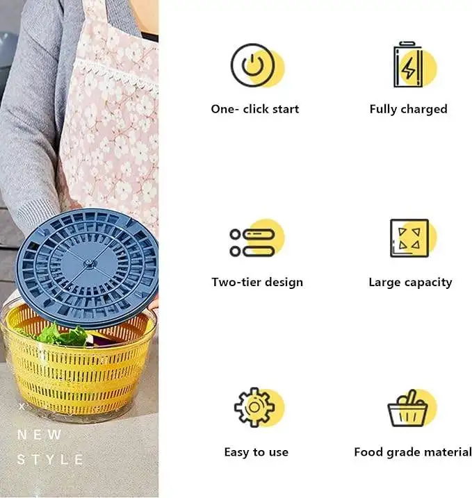 High Quality Vegetables Washer Dryer 4L Large Capacity Fruit Vegetable Strainer Spinner,USB Electric Salad Lettuce Spinner