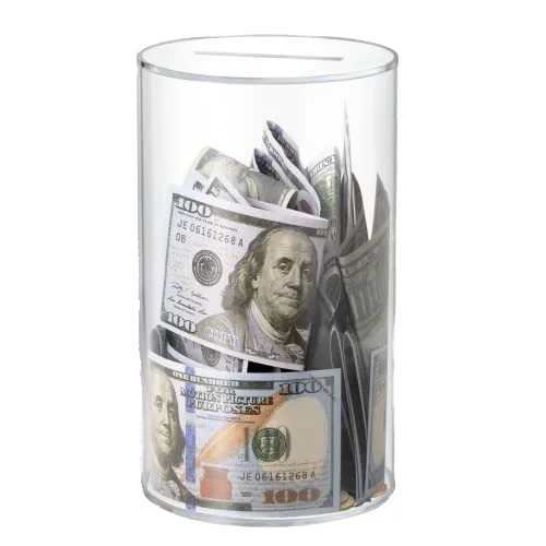 Clear Acrylic Break-to-Open gift storage piggy box plastic coin bank money saving box