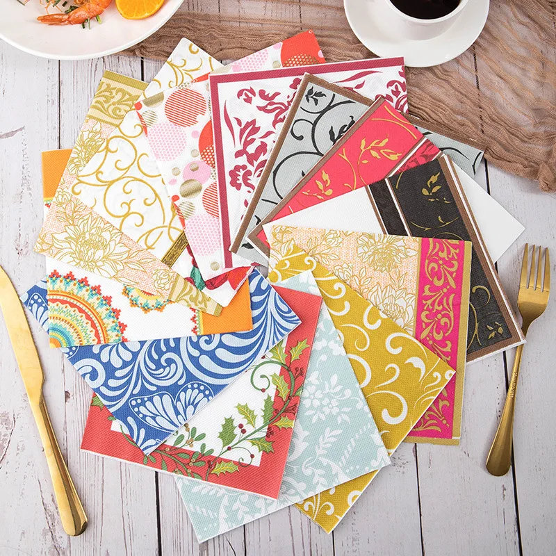 Floral design paper napkins for wedding party banquet decor 100% raw wood pulp cocktail paper towels