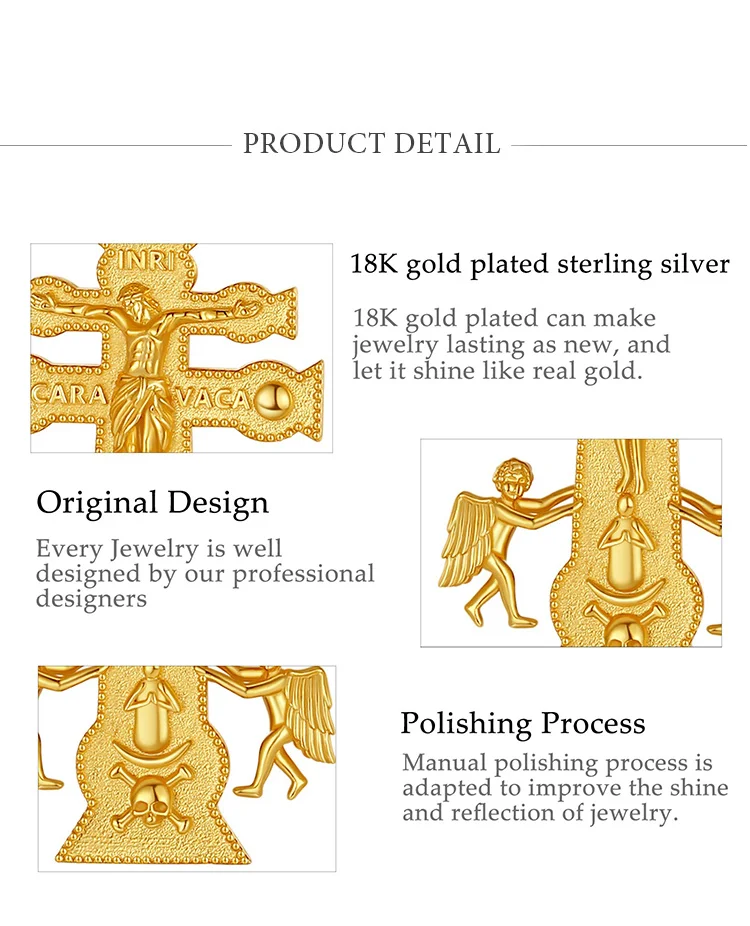 Merryshine 925 Sterling silver jewelry 18k gold egyptian christian jesus ankh cross vermeil gold jewelry