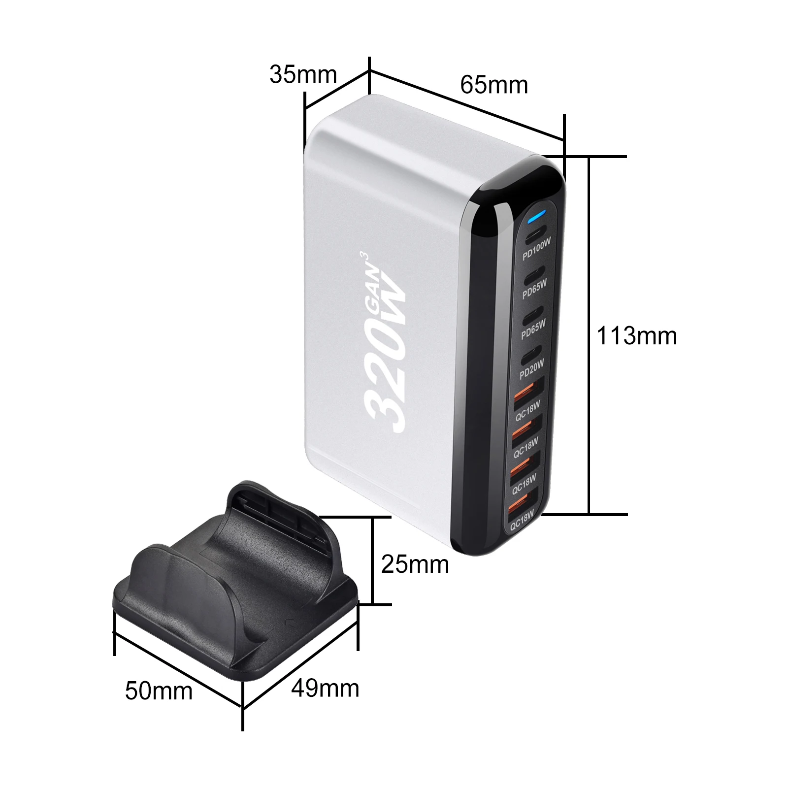 2024 Hot Product 8-port 320W Desktop GaN Charger USB Type C PD Fast Multiple Usb Mobile Phone Quick Charger For Iphone