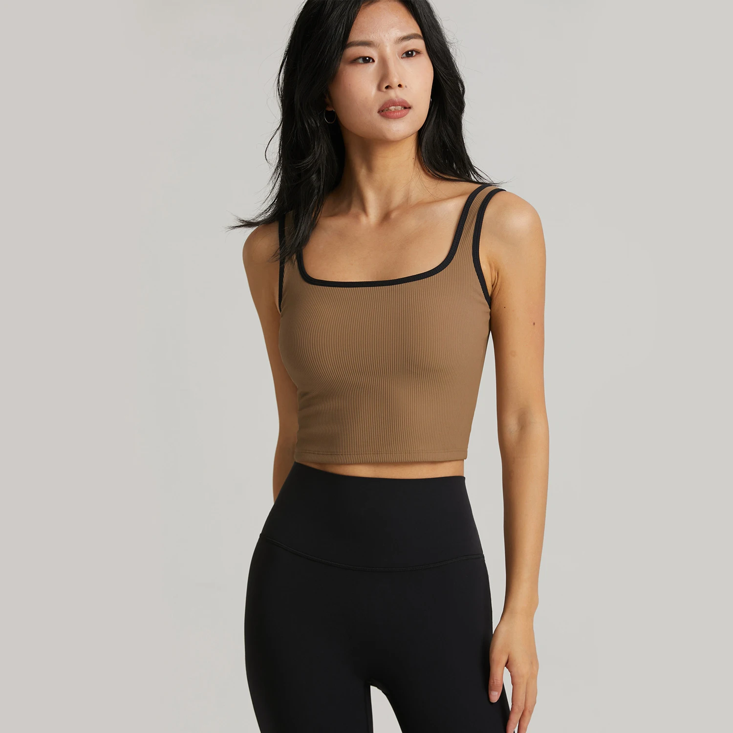 Ribbed Women Cropped Tank Top with Built in Pads Sporty Casual  Shirts Sleeveless Crop Top