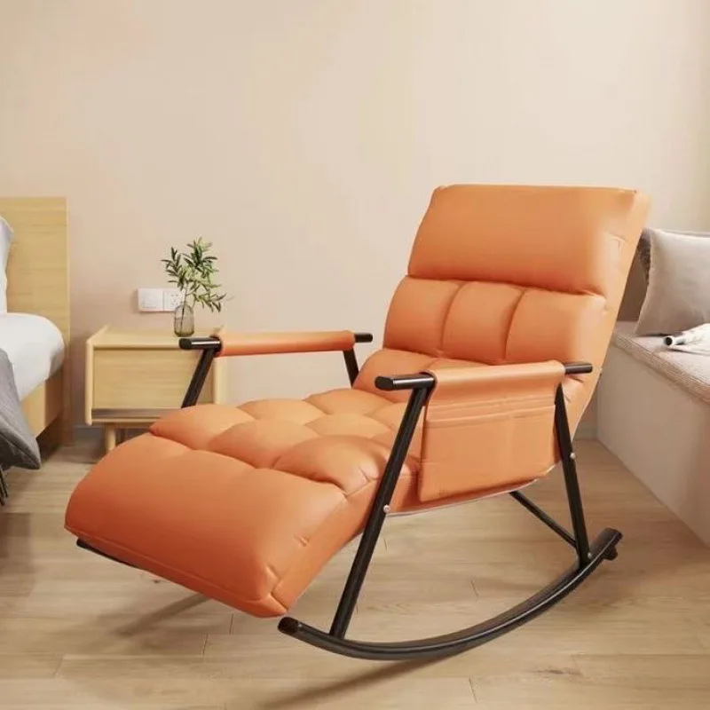 Adjustable Back-Rest Leisure Recliner Metal Base Living room Fabric Swing Rocking Chair Comfortable Lunch Break Sofa Back Chair