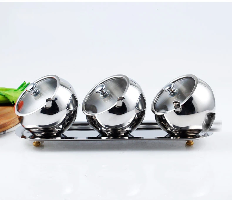 304 Stainless Steel Seasoning Box Set Kitchen Spice Jar Set With Spoon And Visible Lid