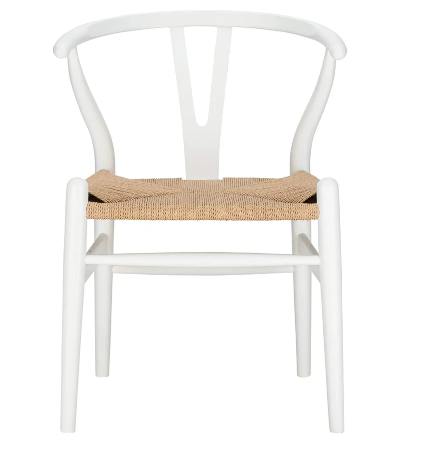 natural hemp woven rope cord seat white wishbone chairs
