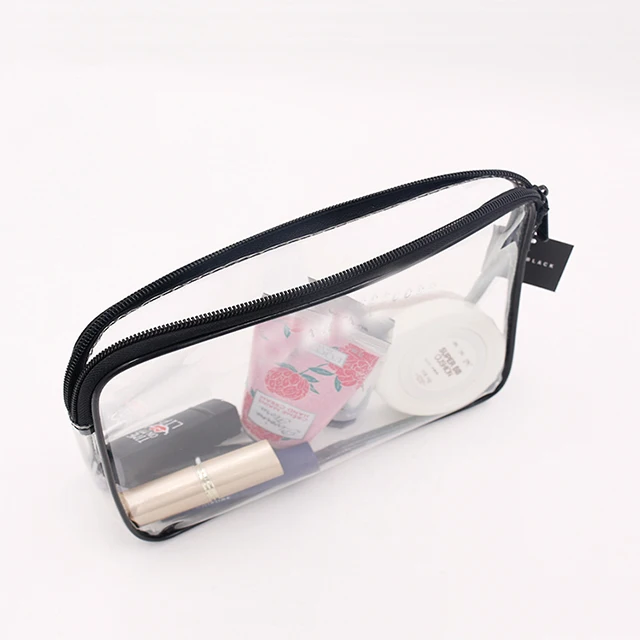 
In stock Black PVC Clear Transparent Zipper Beauty Cosmetic Box Make Up Bag 