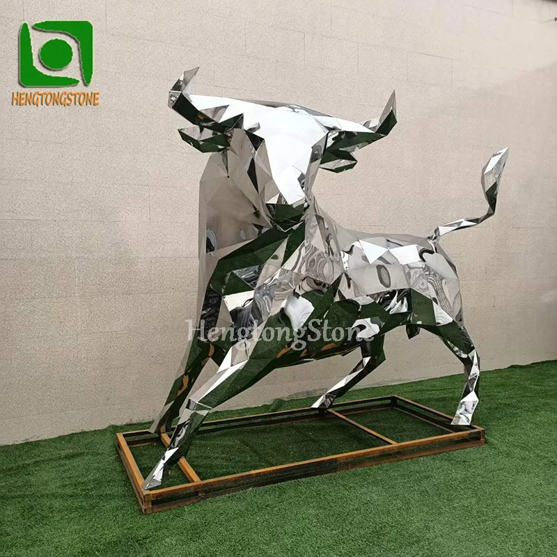 Outdoor Decorative Stainless Steel Mirror Polished Cow Sculpture Metal Animal Statue