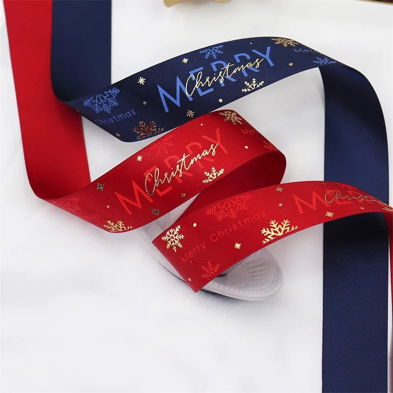 Wholesale Christmas Ribbon for christmas tree grosgrain Satin ribbon Red Gold Elk Printed Webbing DIY for packaging Xmas Box