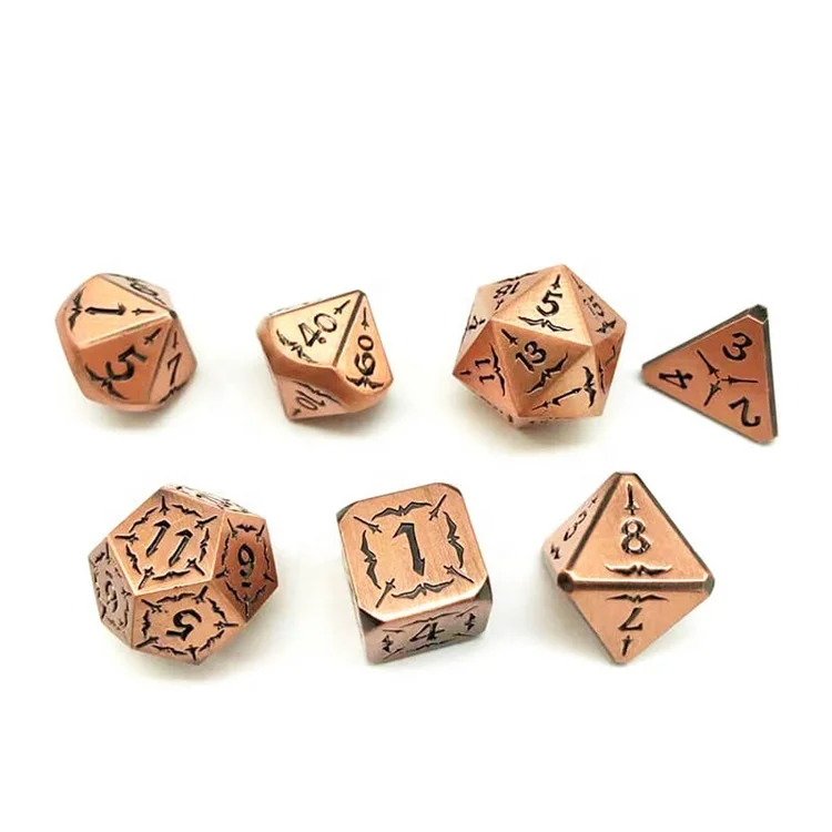 Custom Engraved Unique Design Polyhedral Bulk Metal Copper Dice Set for Game Player