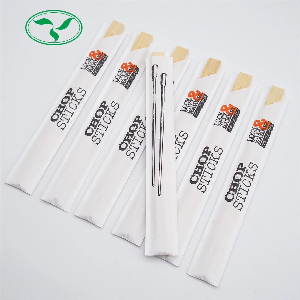 Eco-friendly Biodegradable Custom Paper Sleeve Disposable Tableware Bamboo Chopsticks