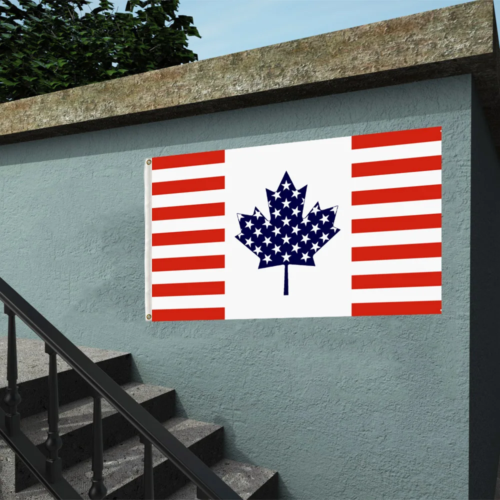 
High quality Durable polyester double side print USA CANADA Maple flags 