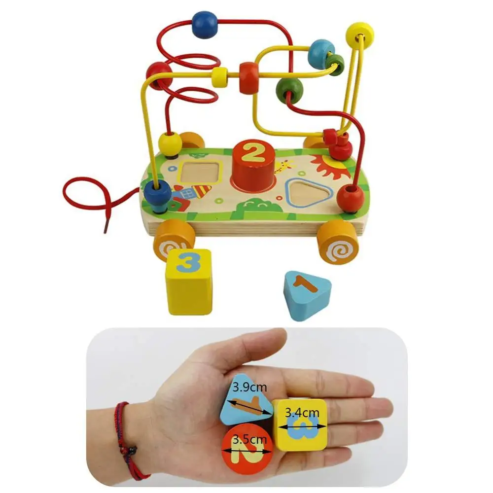 
Baby Wooden Toys Bead Maze Wooden Car Roller Coaster Beads Abacus for Toddlers Travel Games Educational Shape Sorter Game 