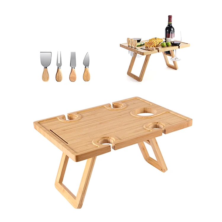 Wholesale outdoor foldable camping furniture backyard portable low folding bamboo wood picnic wine table
