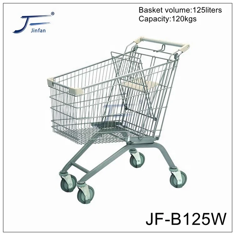 Professional Manufacturer chrome plated metal steel supermarket store euro style shopping trolley 80 liters
