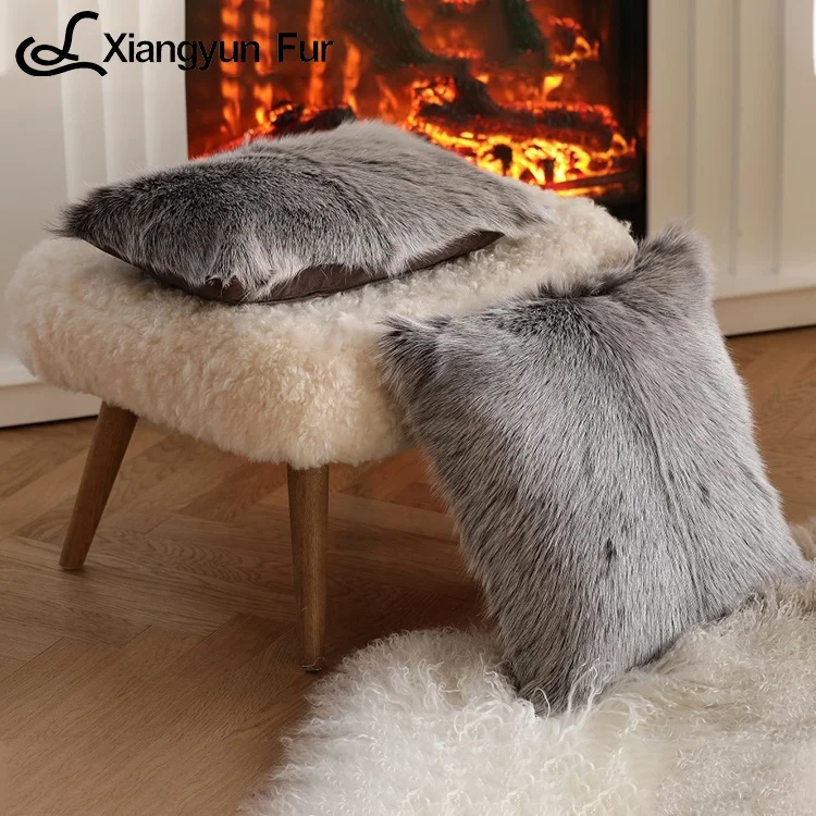 Custom Fashion Natural Wool Soft Home Decorative Goat Natural Skin Fur Chair Cushion Fur Pillow Cases