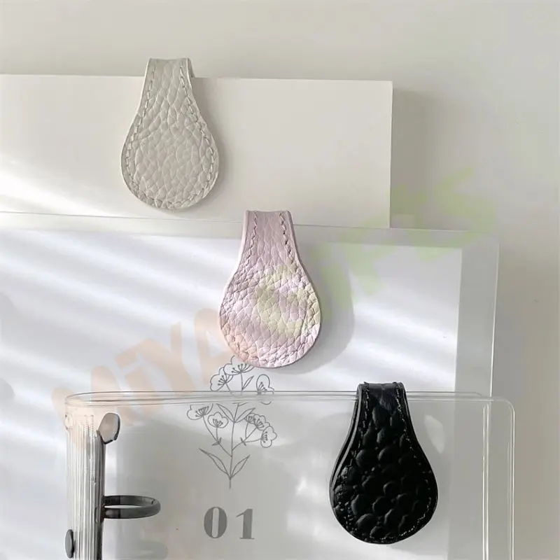 custom logo pebble lichi leather pastel color bookmark magnetic bookclip page marker planner organizer paper oli clip