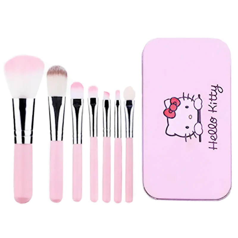 7 pcs in box hello kitty small makeup brushes with case travel size portable black powder foundation eye brushes set for make up