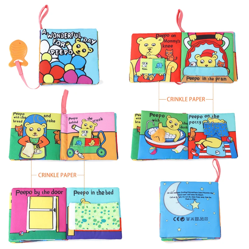 5 pages soft quiet book English cartoon story books fabric book B082