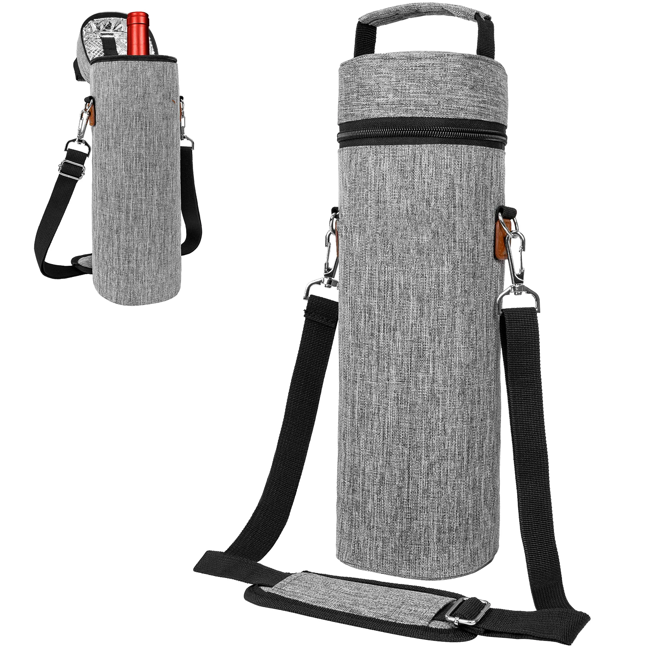 Hot Sale Sling Single Bottle Cooler Wine Tote Bag with Shoulder Strap Insulated Padded Thermal Wine Carrier Bag