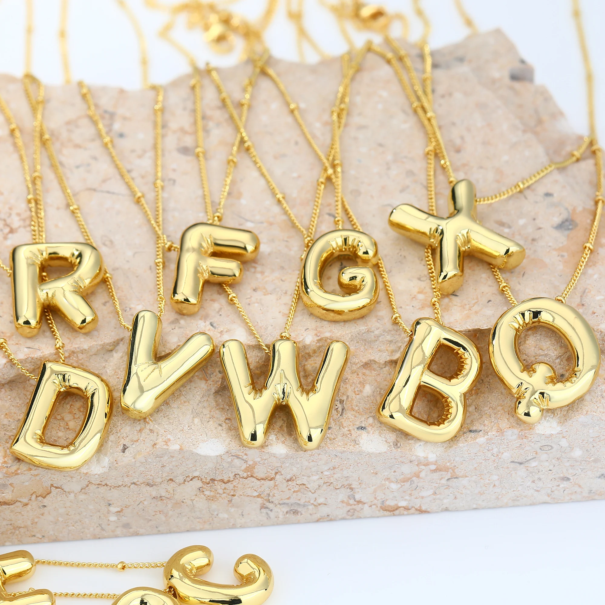 FY Jewelry Fashion Real Gold Plated A To Z Balloon Cute Smooth Metal Initial Letter Pendant With Crystal Choker Necklaces