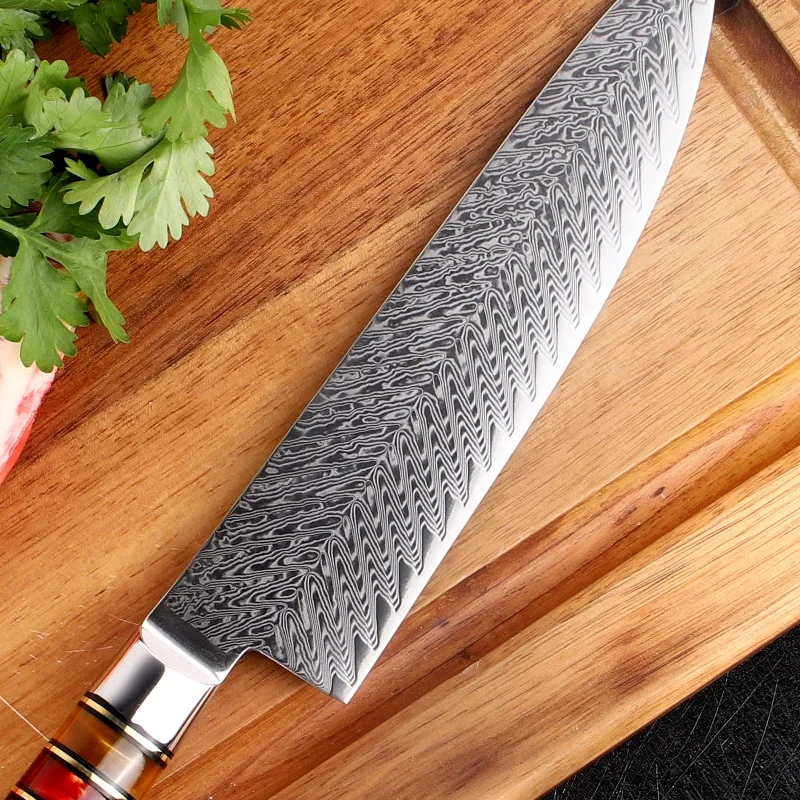 Green Resin Handle Damascus Steel Chef Knife Set De Cuchillos Damascus Kitchen Knife Sets knifes chef