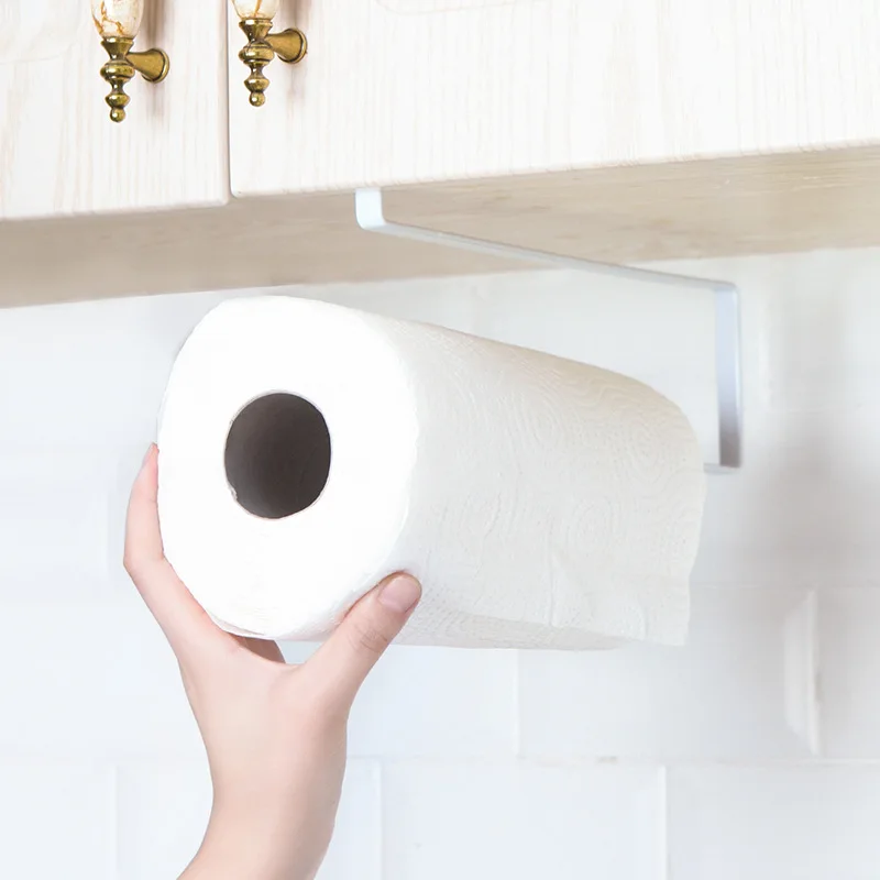 Free Installation Toilet Holder Under Cabinet Roll Rack Space Save Organizer Kitchen Paper Towel Hanger
