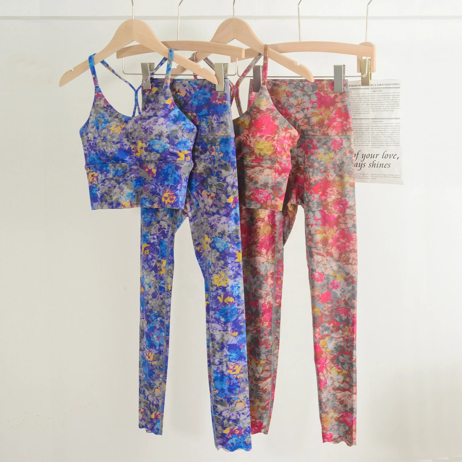 Designer Unique Yoga Suit Strap Back Sports Underwear Leggings Female Pilates Fitness Monet Printing Custom 3D Printed Yoga Set