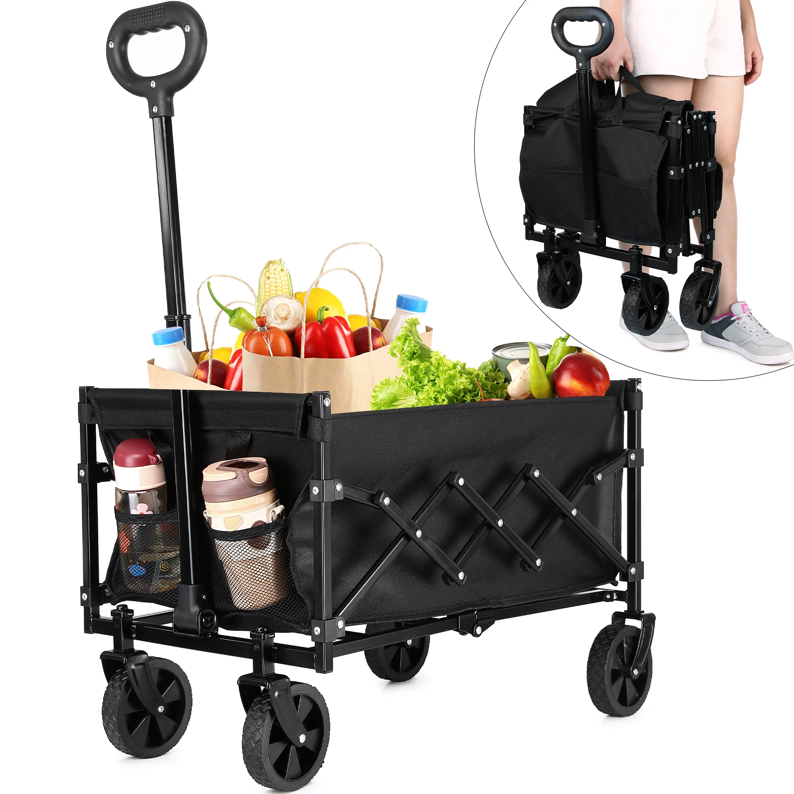 Hot Sale Collapsible Wagon for Sports Shopping Camping Wagon Beach Cart Large Capacity Utility Grocery Wagon
