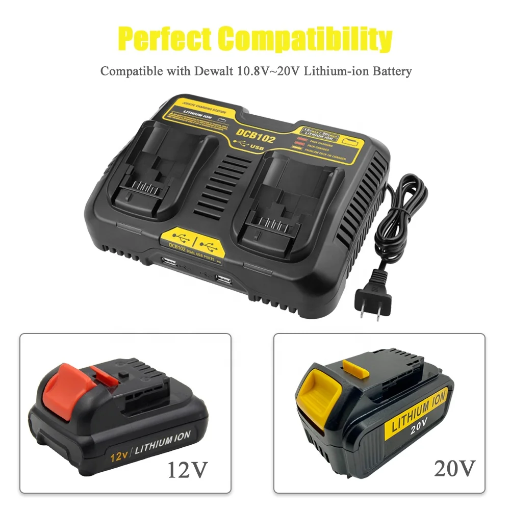 Замена DCB102 12 В 20 в двойной порт зарядное устройство 3 А USB для DEWALT 12/20 вольт макс. рабочее место зарядная станция DCB112 DCB107