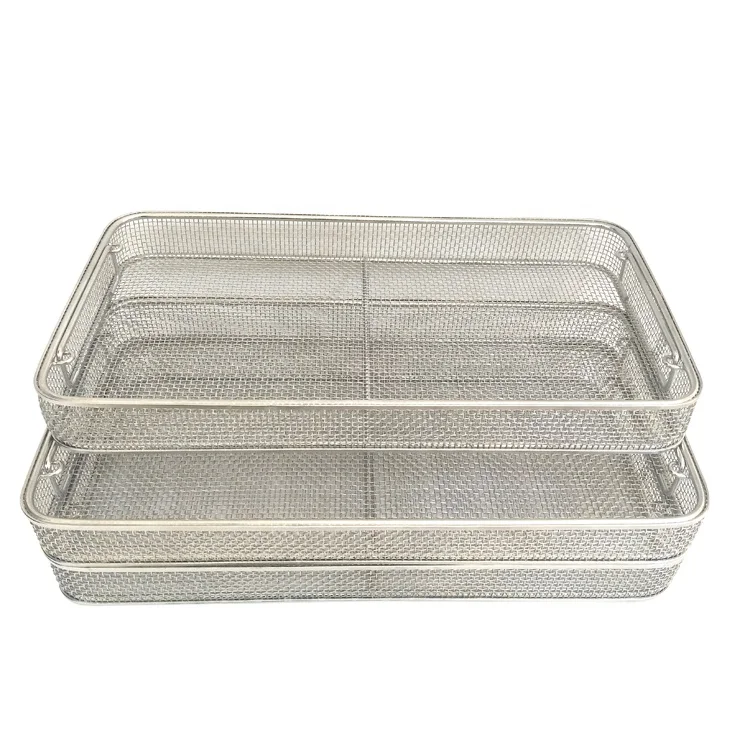 Extended rectangular Stainless Steel Wire Mesh Sterilization Basket For Medical Autoclave Tray