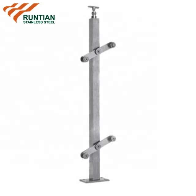 Decorative Composite Square Glass Railing Stainless Steel Side Mounted Balustrade Posts