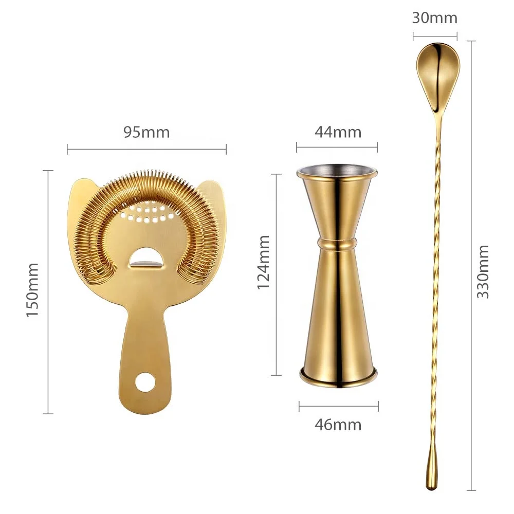 Barware Present Gift Bartender Kit Gold Plated Kit Bartender Bar Shaker Set  with Boston Cocktail Shaker