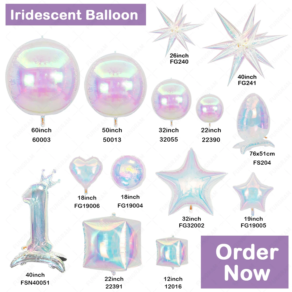 Latest Design Aurora Blue Huge 4D Globos Nylon Foil Balloon Party Decoration Iridescent Pearl White 4D Round Party Foil Balloons