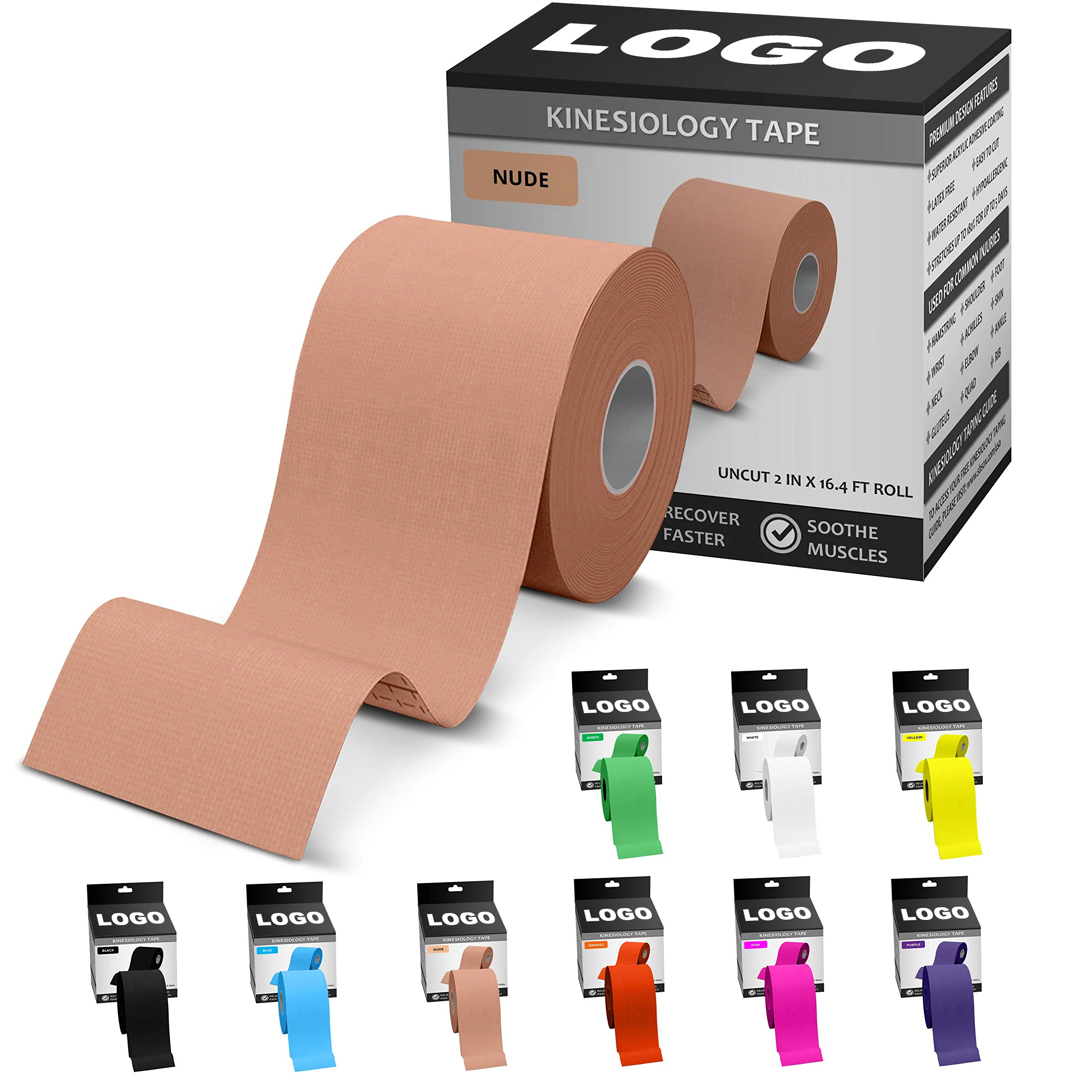 CE custom logo printed breathable waterproof cotton elastic high performance therapy muscle athletic kinesiology tape