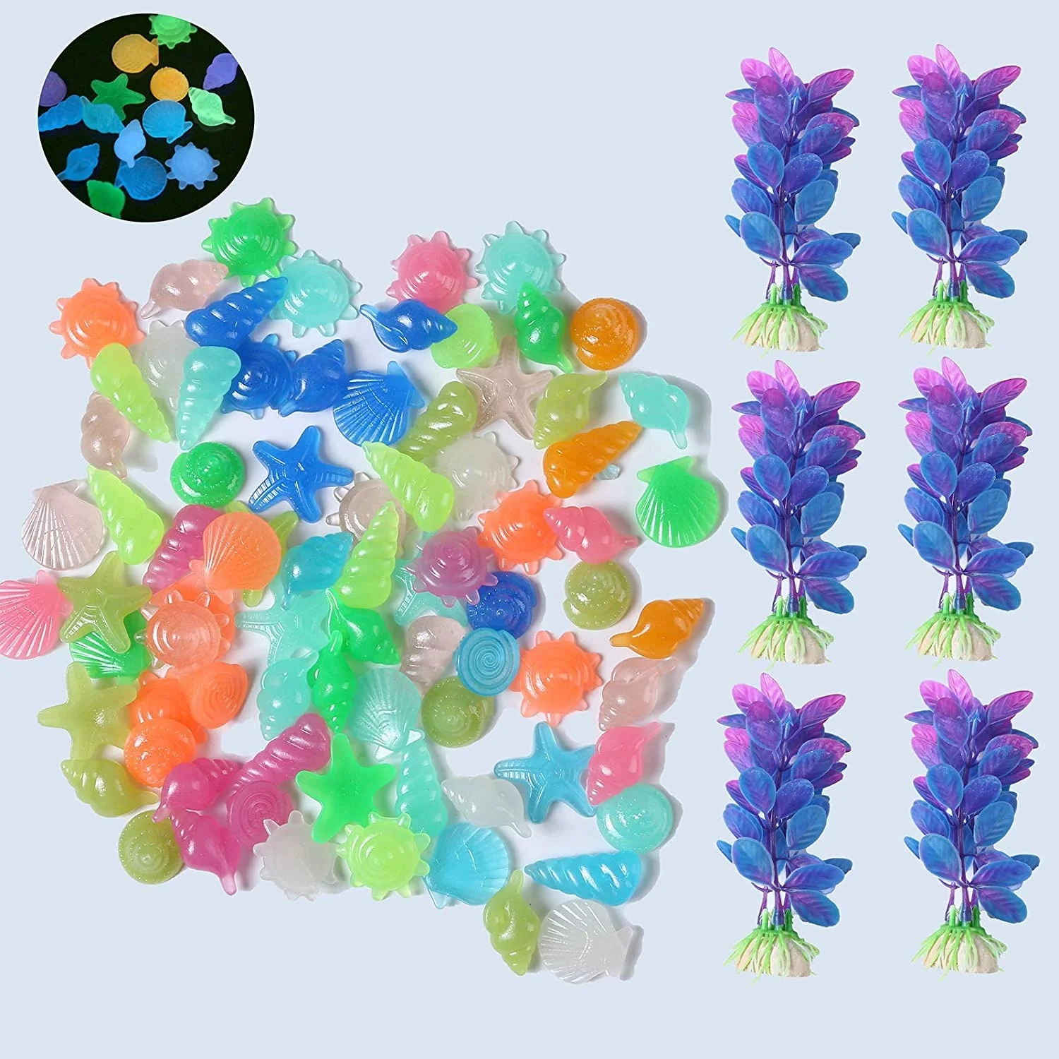 Glow in the Dark Sea Animal Plastic Pebbles Stone Fish Tank Decorations 100 pcs/bag