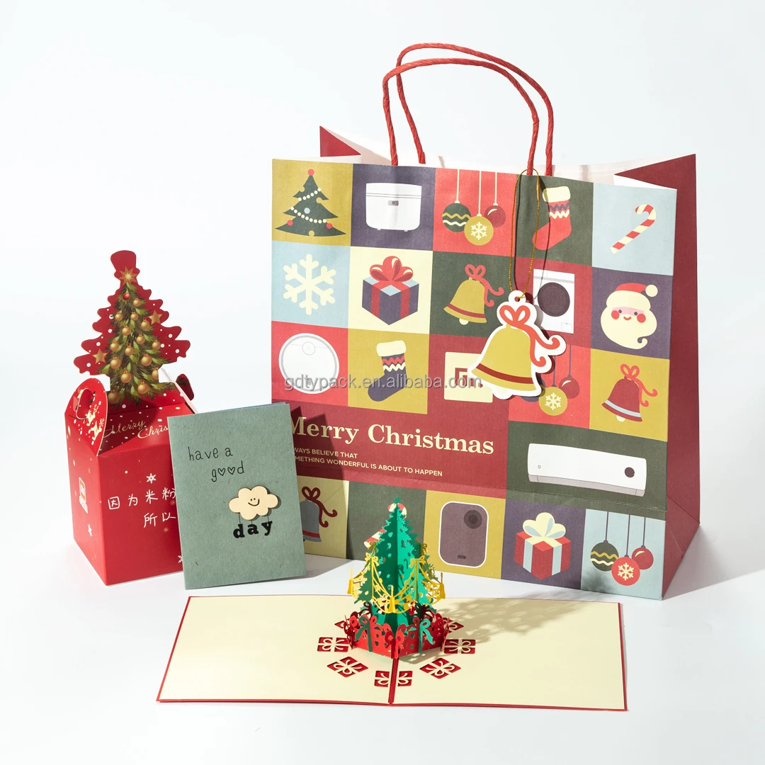 Wholesale Custom Printed Reusable Bio-Degradable Christmas Gift Bag Embossed Paper Packaging Shopping Bags