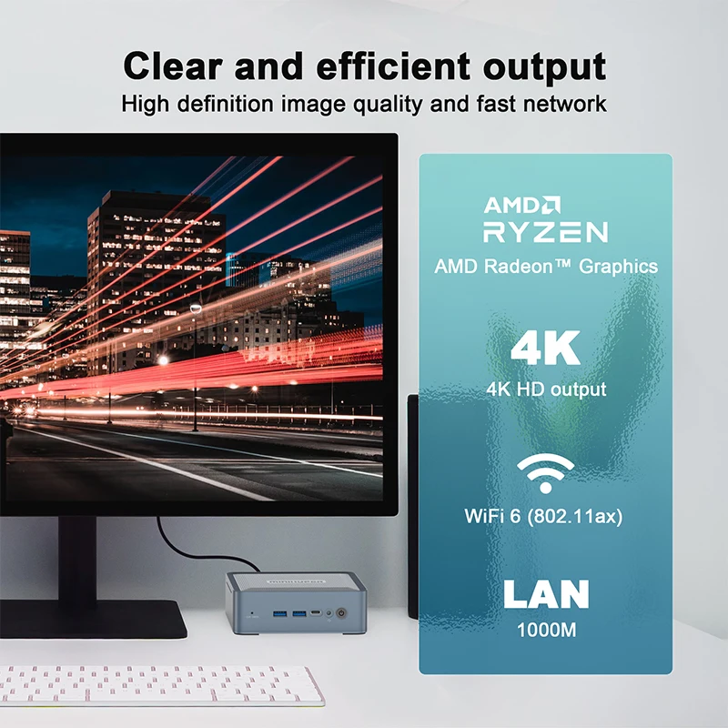 MiniHyper HI6 Mini PC AMD Ryzen 5 5600H CPU 16GB DR4-3200M 512GB Storage SSD NVME WiFi 6E Bluetooth 5.2 DC Jack HDMI Type-C