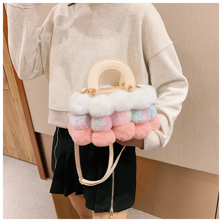 Good Quality 2021 Winter Colorful Fur handbags for Women Luxury bags Fur bags Unique Purses