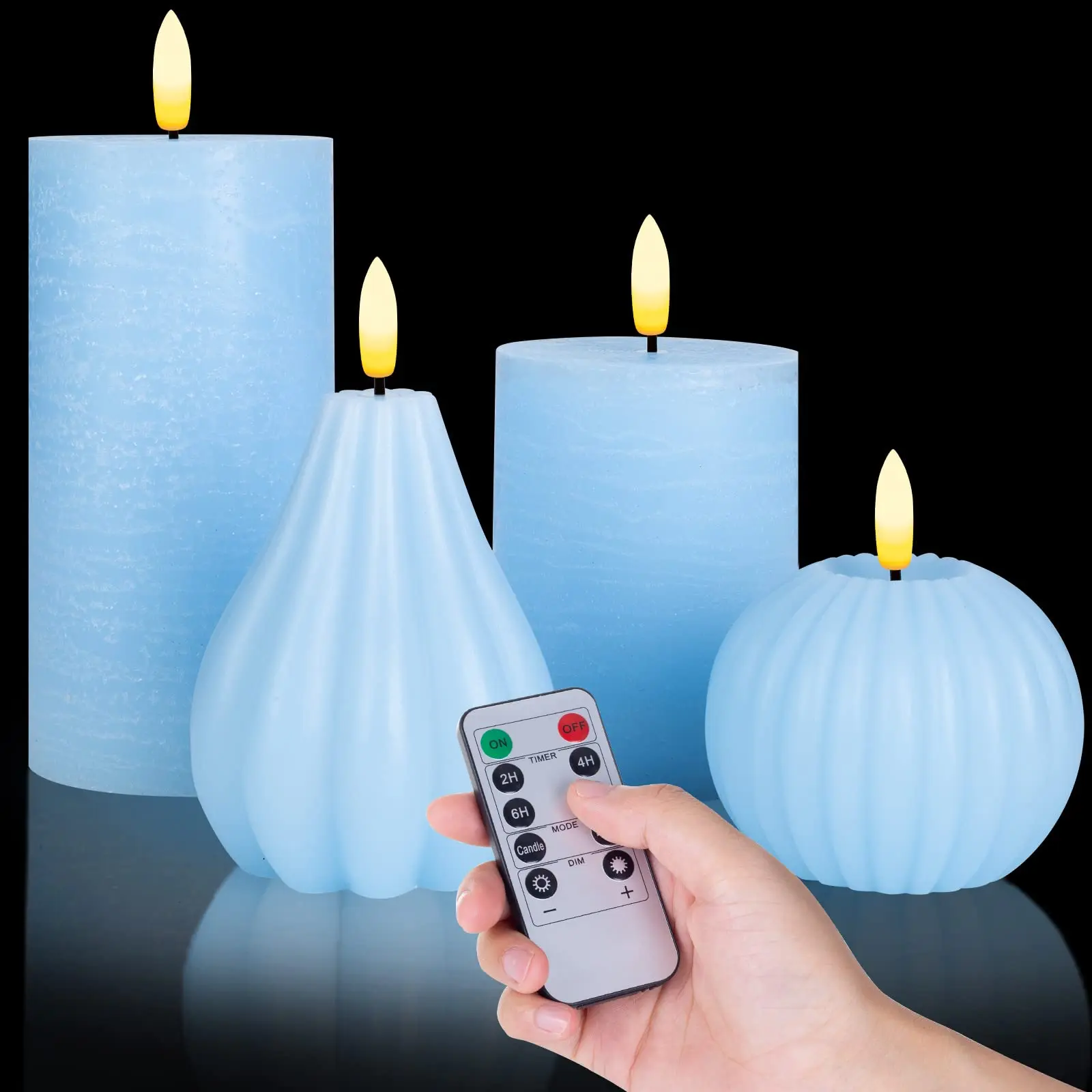Water droplet lantern 3D Wick 4 Shapes Combinations Real Wax bougie electric flameless led candle with blue