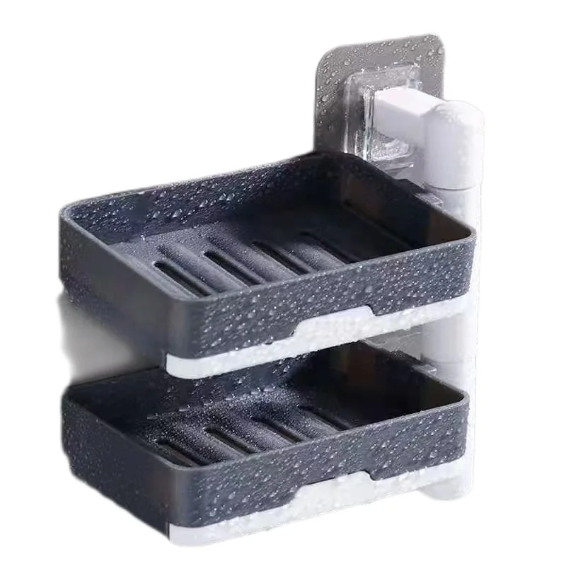 Rotatable 1/2/3/4 Layer Bathroom Wall Mounted Square Drain Soap Box Without Cover No Drilling