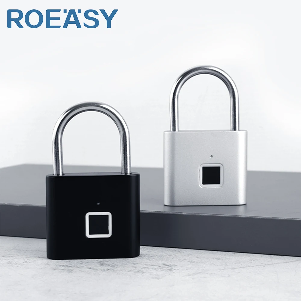ROEASY Hot Electronic Small Keyless Smart Door Lock Waterproof Fingerprint Zinc Alloy Padlock with Biometric Fingerprint Lock