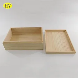Custom Natural Unfinished Wood Packaging Box With Lift Lid